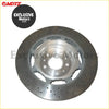 Silver perforated brake rotor with machined center hub and ventilation slots for maserati quattroporte and granturismo