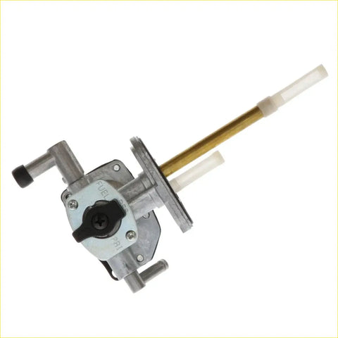 Silver metallic bronco fuel petcock with black knob and brass fuel line for suzuki eiger 400 2002–2007