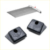 Black rubber floor protectors with a square tapered shape and hole for bumper gate set on toyota hilux 1984-1988