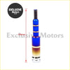Burnt blue aluminum gear shift knob extender with blue and gold gradient titanium exhaust tip and threaded top