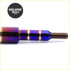 Iridescent purple and blue titanium alloy steering column shaft with threaded end for burnt blue aluminum gear shift knob extender
