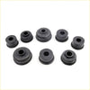 Set of black rubber cabin mounting bushings in various sizes for Toyota Hilux LN100 LN107 LN112 YN110 1988-1997