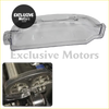 Clear plastic cam gear cover for Mitsubishi 4G63 with molded edges and mounting points visible on back side