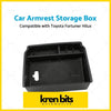 Black plastic car armrest storage box with textured interior and molded compartments for toyota center console