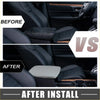 Black leather car center console armrest cover with suede texture and stitched edges for toyota land cruiser gray