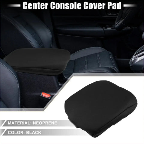 Black neoprene center console armrest cover pad for toyota land cruiser 2008-2021 shown from back side
