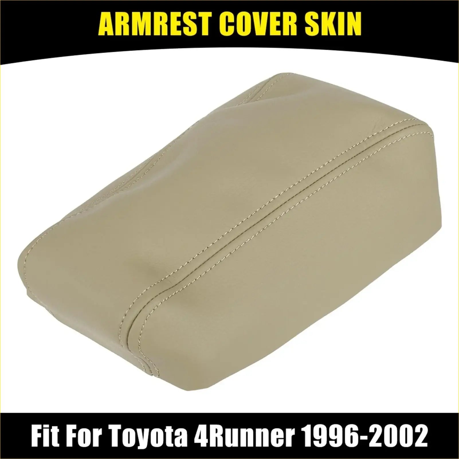 Beige faux leather armrest cover with white stitching for toyota 4runner center console lid 1996-2002 models