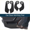 Black car door anti kick pad sticker protector with white floral design shown unassembled and installed on toyota rav4 door