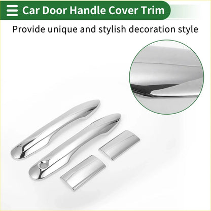 Chrome finished car door handle cover trim set in silver tone for toyota hiace 2019-2023 with sleek polished surfaces
