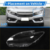 Clear plastic front left headlight lens cover designed for a silver honda civic shown with toyota prius 2010-2012 title