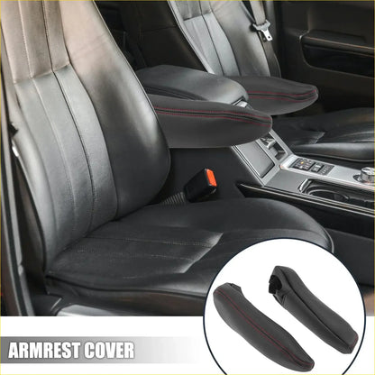Black leather car front seat armrest cover with red stitching for toyota sienna 2005-2010
