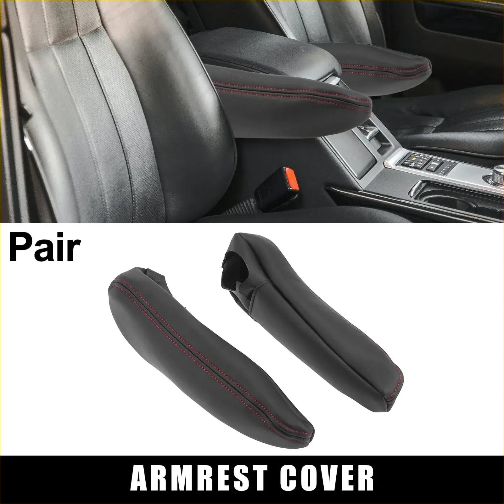 Black leather car front seat armrest cover with red stitching for toyota sienna 2005 to 2010