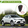Black leather gear shift knob cover with red stitching and matching red cord for toyota ch-r 2018-2022