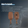Brown leather car key fob cover with metal ring and clip for toyota rav4 highlander 2019-2023