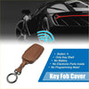 Brown leather car key fob cover with metal ring and strap for Toyota RAV4 Highlander 2019-2023