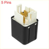 Black plastic car motor relay for toyota 4runner with five gold pins and white insulating tabs shown from back side