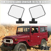 Black rectangular rugged side mirrors for toyota land cruiser 70 75 78 series lh rh 1975-2023 shown from back side