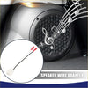Black hexagonal grille car speaker with silver notes and white wire adapter with red terminals for toyota pickup 1984 1988