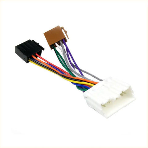Multicolored car stereo harness iso adapter wiring cable with black brown and white plastic connectors for mitsubishi