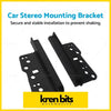 Black metal car stereo side trims brackets with multiple holes for secure 2din double fascia dash installation
