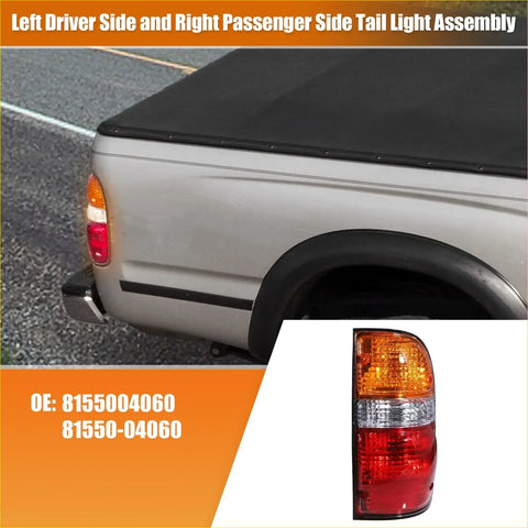 Car tail light assembly for toyota tacoma 2001-2004 red and amber unit with clear lens for left driver or right passenger side
