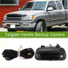 Black plastic car tailgate handle with integrated backup camera lens and mounting hardware for toyota tundra 2000-2006