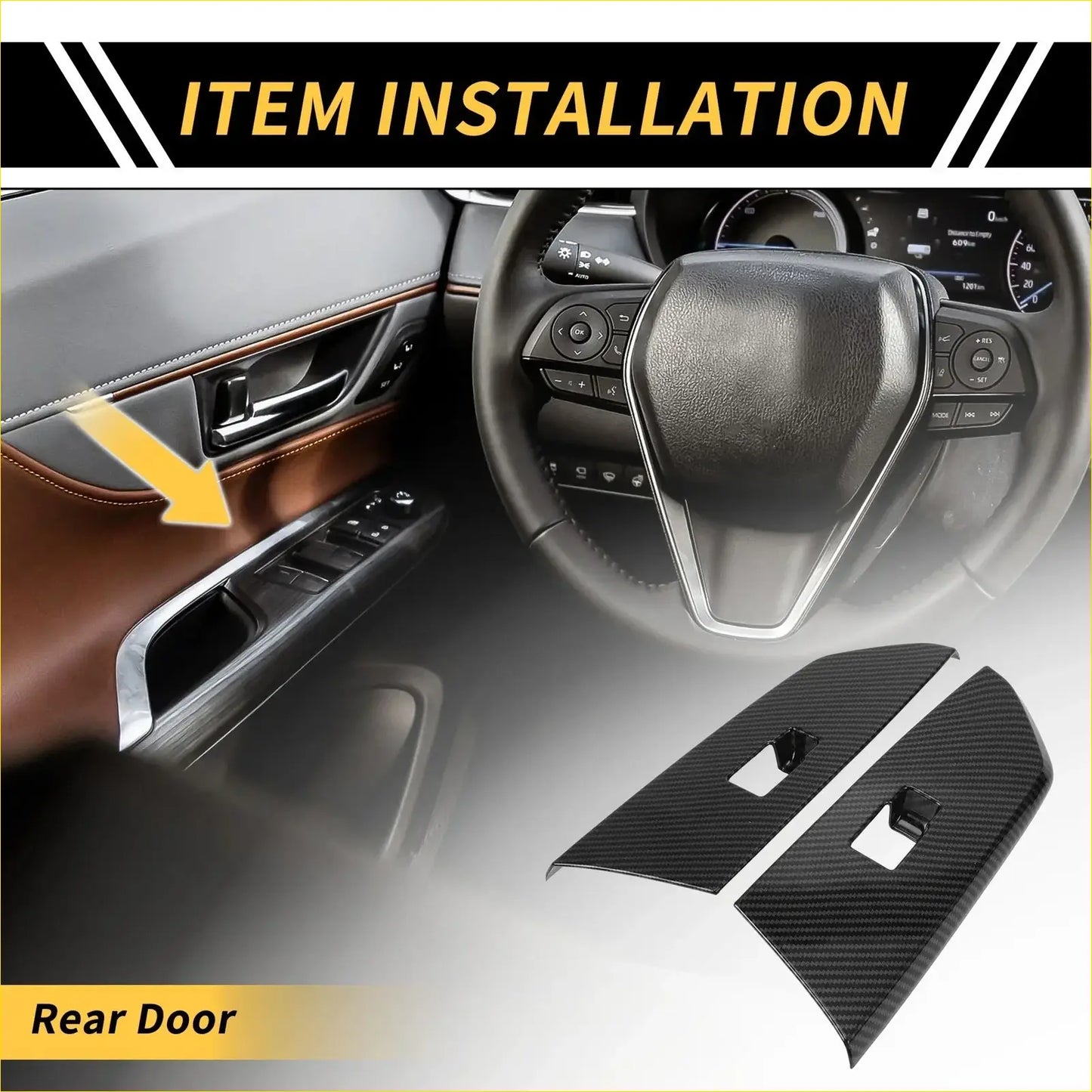 Carbon fiber textured rear door window switch panel covers with silver accents for toyota tundra 2014-2021