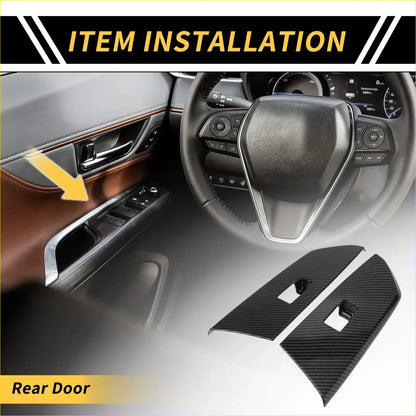 Carbon fiber textured rear door window switch panel covers with silver accents for toyota tundra 2014-2021