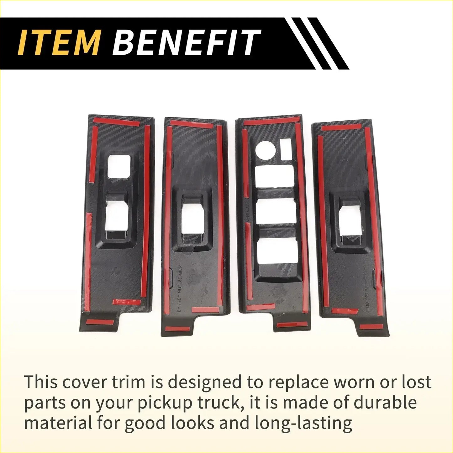 Black carbon fiber door window switch panel cover set with red adhesive strips for toyota tundra pickup interiors