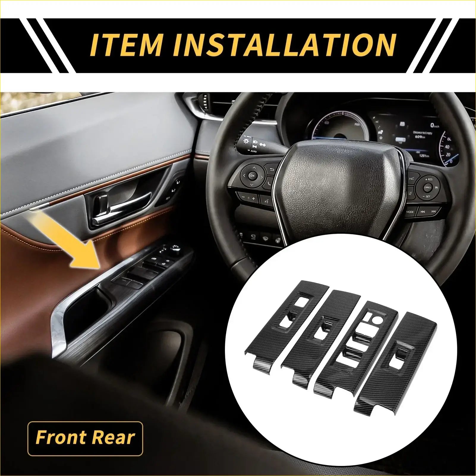 Carbon fiber textured door window switch panel cover set in black for toyota tundra interior trim pieces