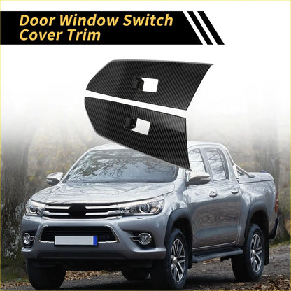 Black carbon fiber door window switch panel cover set for toyota tundra with glossy finish and precise cutouts