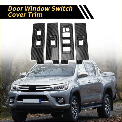 Carbon fiber door window switch cover trim pieces in black for toyota tundra to upgrade interior look