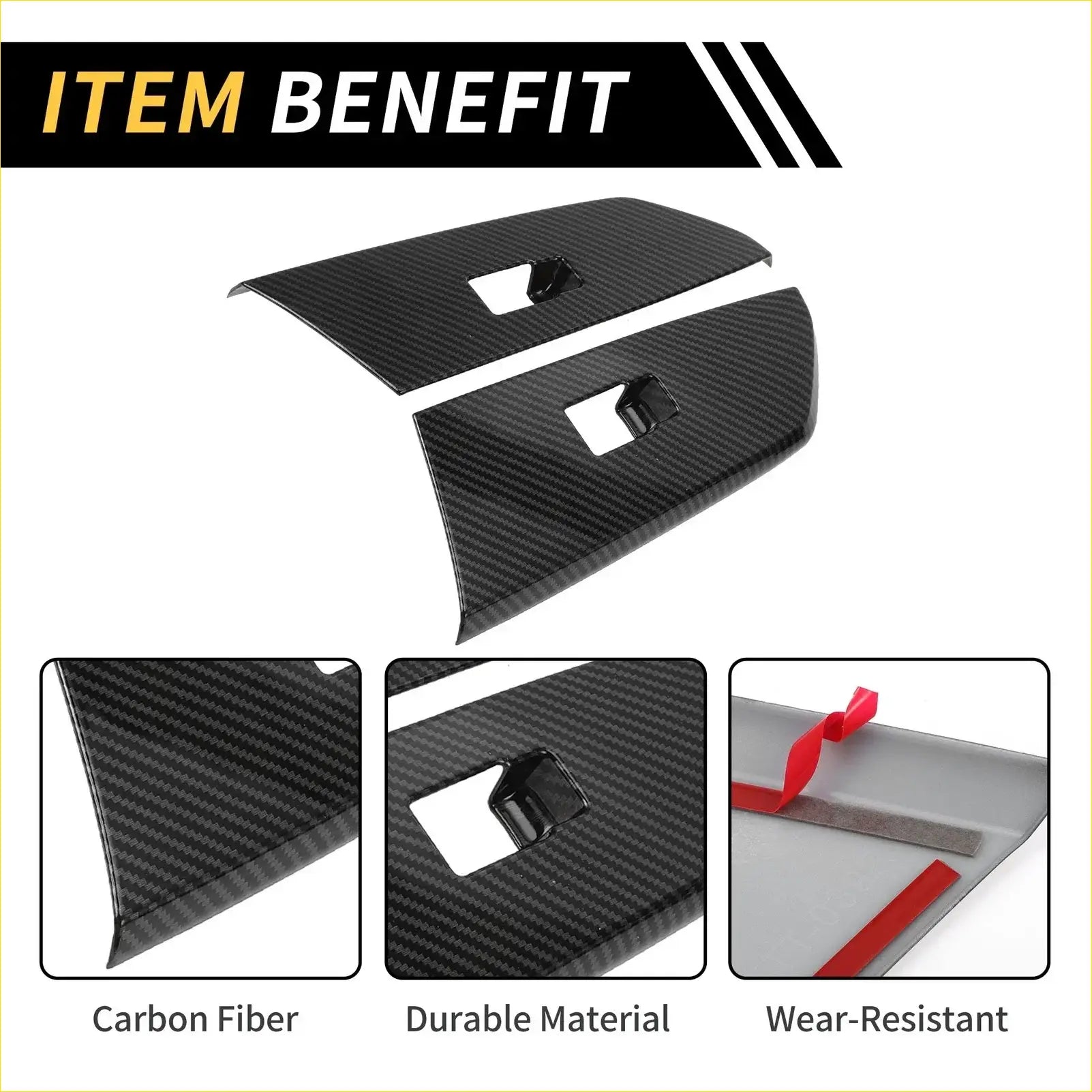 Carbon fiber door window switch panel cover set for toyota tundra glossy black trim with integrated mounting clips