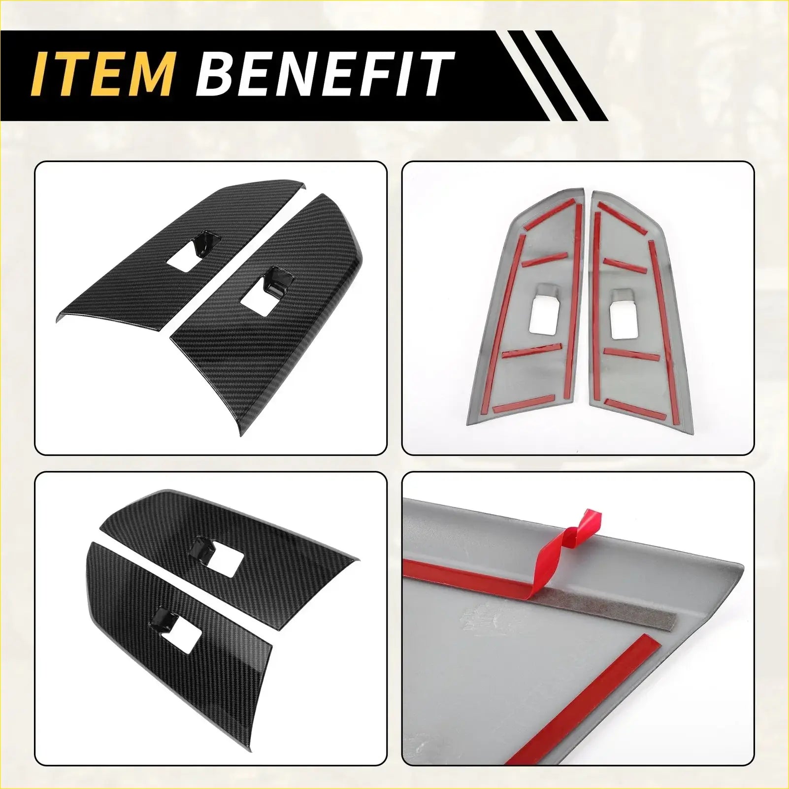 Black carbon fiber door window switch panel covers with red adhesive strips for easy install on toyota tundra 2014-2021