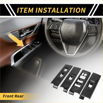 Carbon fiber textured black trim pieces for door window switch panel cover set on toyota tundra car door controls