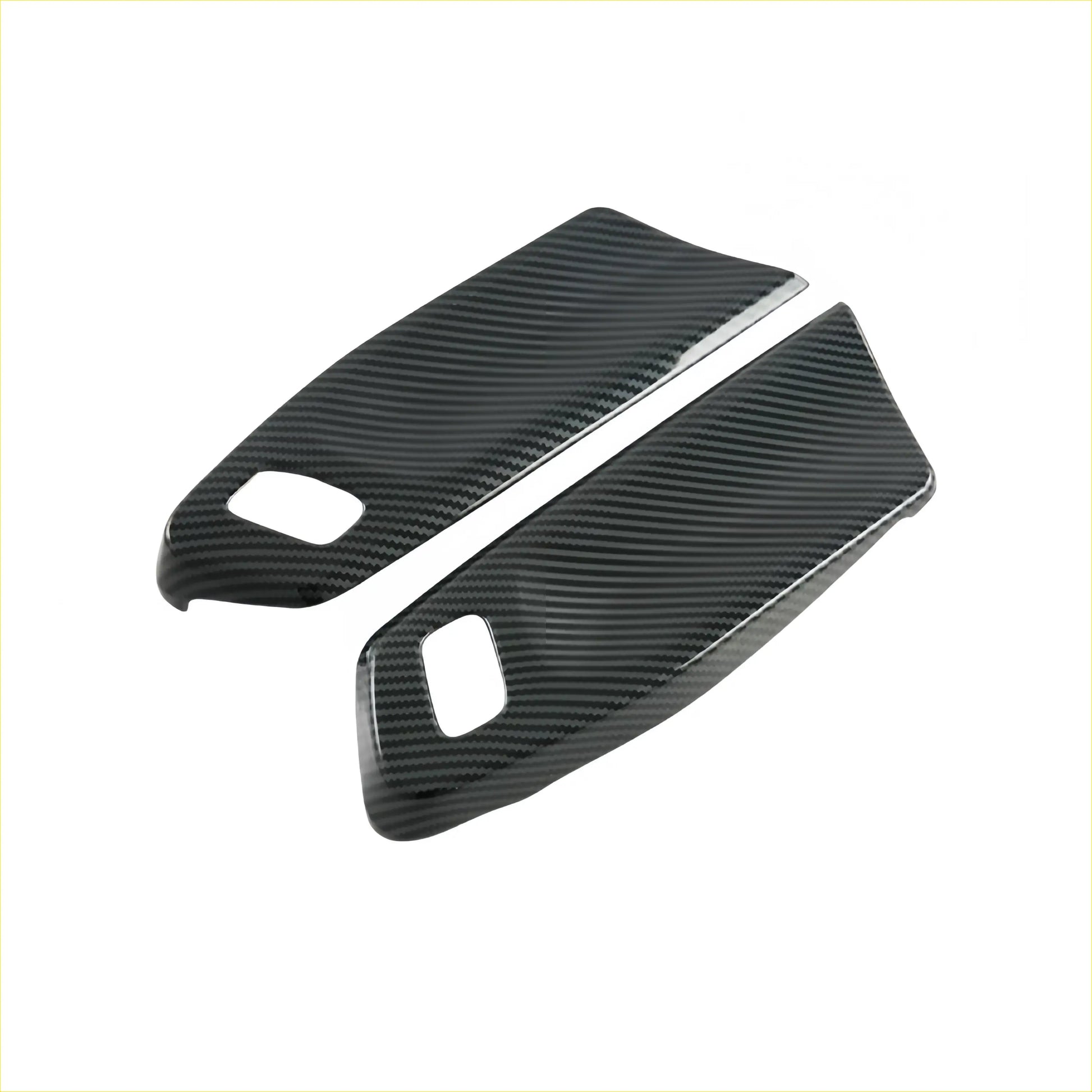 Carbon fiber interior front door panel trim cover for ford ranger with black glossy carbon fiber texture and precise cutouts