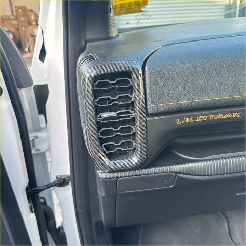 Carbon fiber interior front side vent overlay trim cover for ford with black plastic grille insert