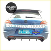 Blue volkswagen hatchback rear view featuring carbon fiber rear diffuser wing spoiler with dual exhaust system