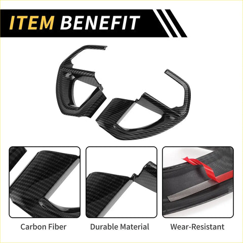 Carbon fiber steering wheel cover trim for toyota tundra 2022-2024 with glossy black textured weave pattern