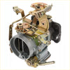Gray and gold carburetor with brass fittings and black plastic bracket for nissan j15 datsun pick up 1970-81 back side