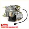 Silver metallic carburetor with brass fittings and black electrical connector for toyota 12r engine back side view
