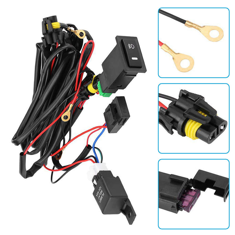 Harness Kit 12V Car LED Fog Light On Off Switch Wiring Fuse Relay — image 1