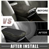 Black leather center console armrest cover for toyota rav4 2019-2023 with yellow stitching detail