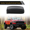 Black carbon fiber textured center console lid armrest cover with white stitching for toyota tacoma 2016-2020 faux leather