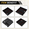 Black plastic center console organizer tray for toyota tacoma 2016-2021 with red stitched trim and molded compartments