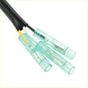 Clear plastic wire connectors with metallic terminals securing black and white wires for charger coil 3p0-06023-0 Nissan tohsatsu outboard