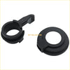 Black plastic motorcycle handlebar clamp and circular grommet set for choke lever cover on Suzuki Ozark 250 LT-F250 Vinson 500