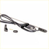 Black plastic-coated cable with metal connector and mounting hardware for chrome antenna pillar nissan datsun ute 720
