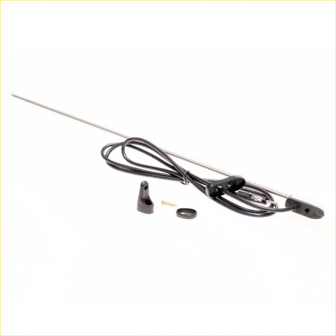 Black antenna with metallic shaft and coiled cable plus small black mounts for chrome antenna pillar set nissan datsun ute