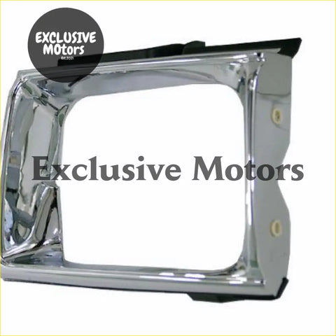 Chrome bezel headlight for toyota hilux 4wd 1989-1991 with chrome finish, black rubber gaskets, and mounting tabs visible
